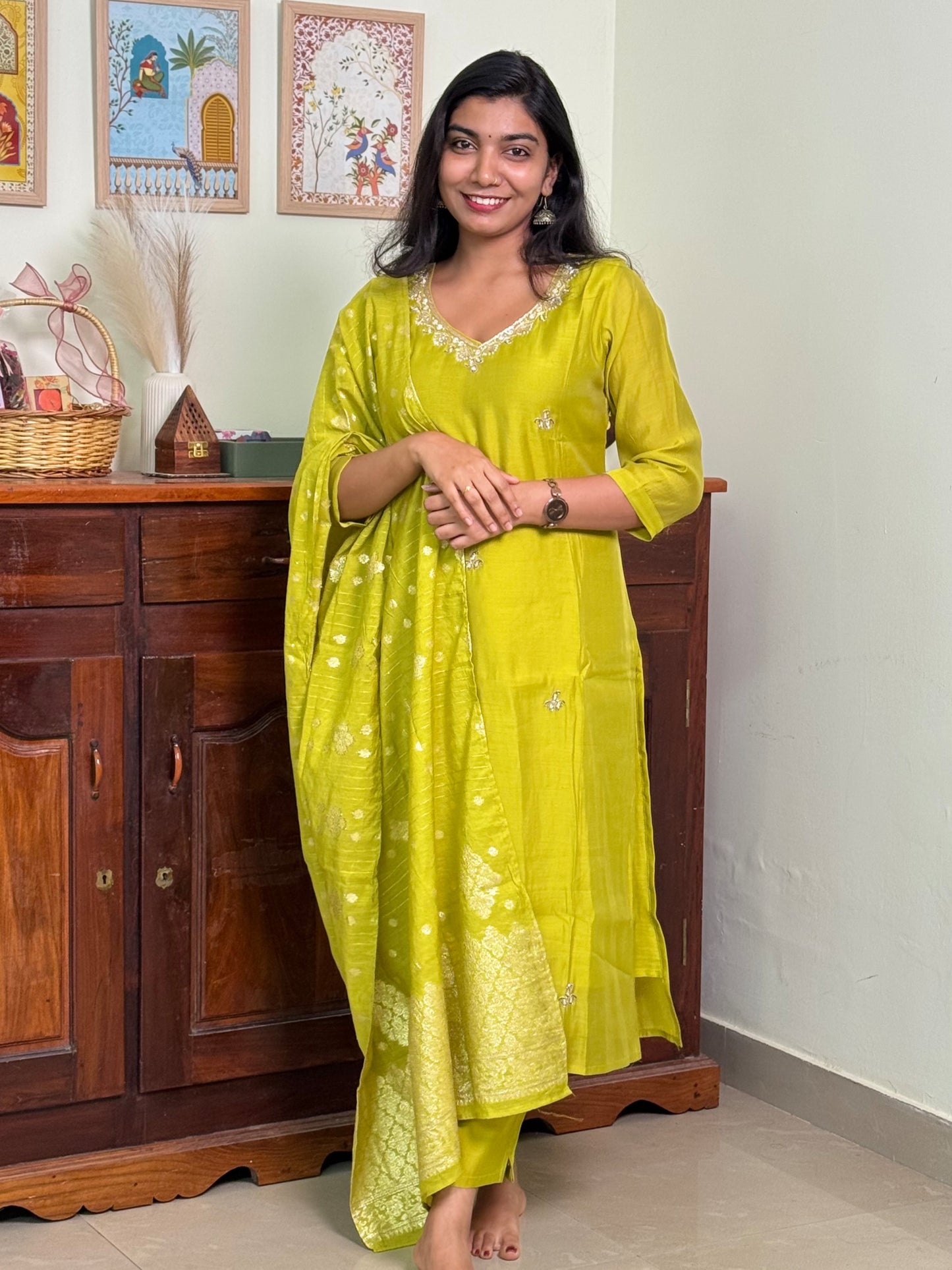 1014-Green Dola Silk Suit