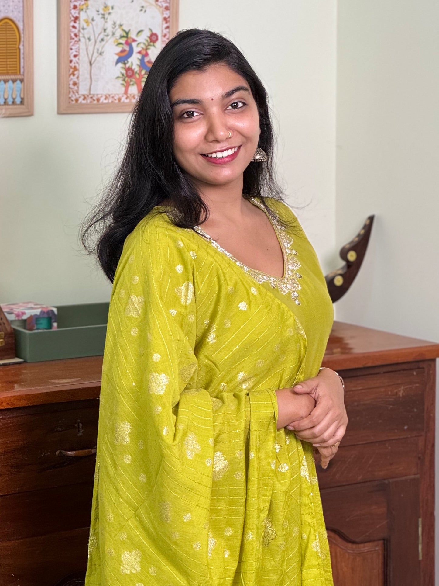 1014-Green Dola Silk Suit