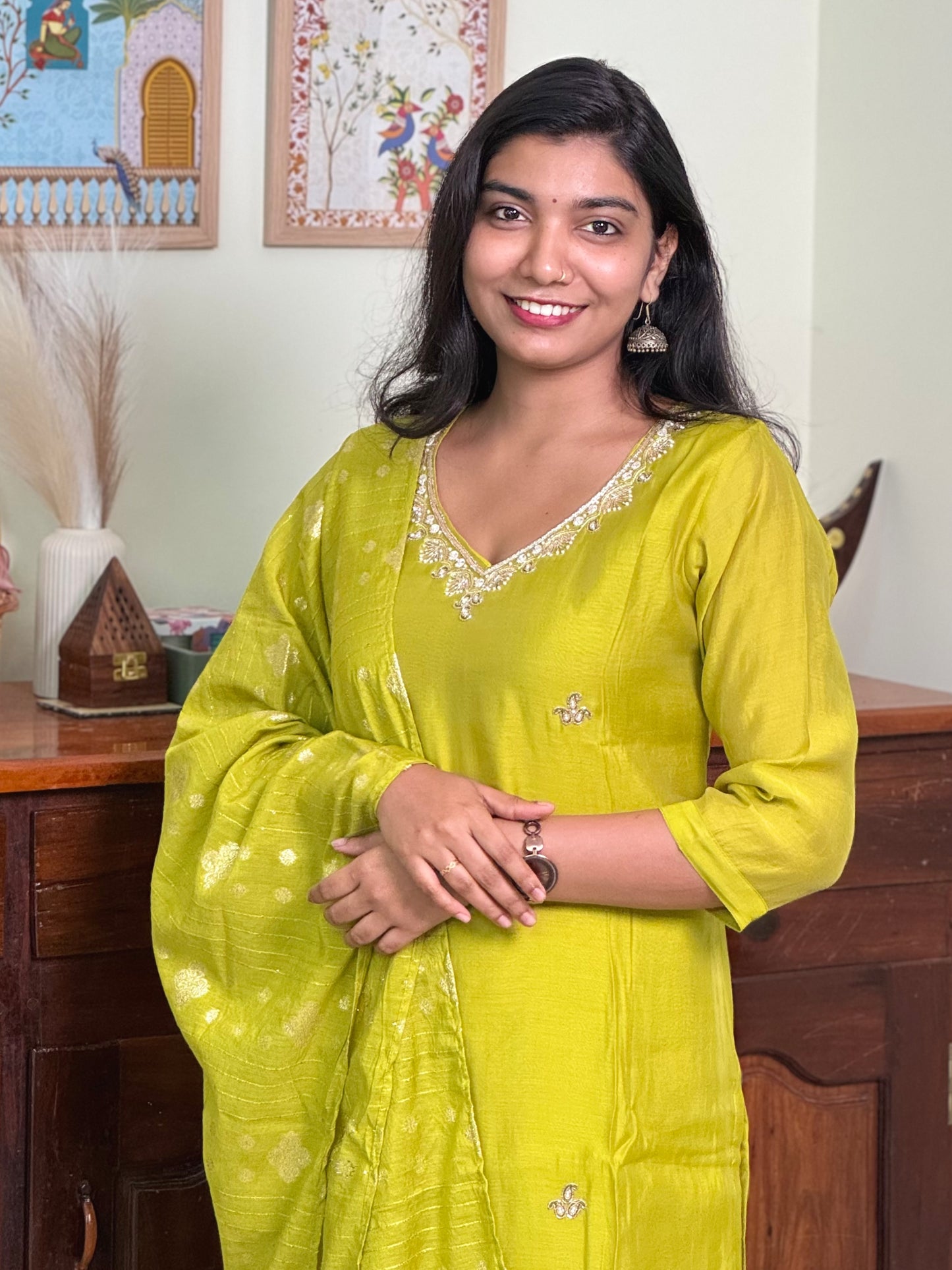 1014-Green Dola Silk Suit