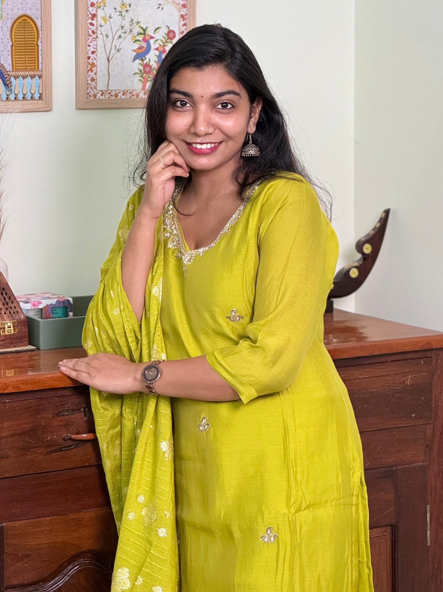 1014-Green Dola Silk Suit