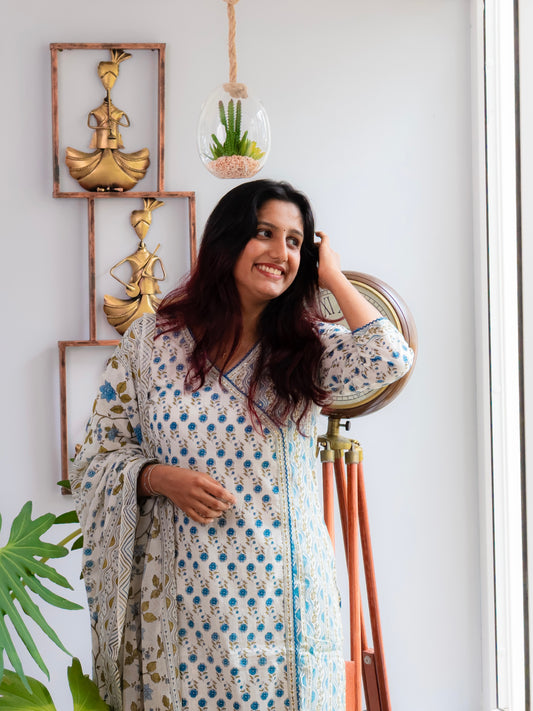 1010-white and blue churidar set